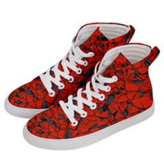 Red Grey Abstract Grunge Pattern Women s Hi-top Skate Sneakers by SpinnyChairDesigns