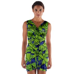 Green Blue Abstract Grunge Pattern Wrap Front Bodycon Dress by SpinnyChairDesigns