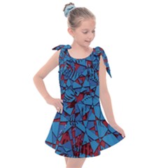 Red Blue Abstract Grunge Pattern Kids  Tie Up Tunic Dress by SpinnyChairDesigns