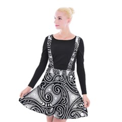 Abstract Paisley Black And White Suspender Skater Skirt by SpinnyChairDesigns
