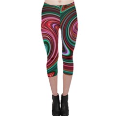 Red Green Swirls Capri Leggings  by SpinnyChairDesigns