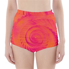 Pink And Orange Swirl High-waisted Bikini Bottoms by SpinnyChairDesigns