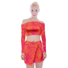 Pink And Orange Swirl Off Shoulder Top With Mini Skirt Set by SpinnyChairDesigns