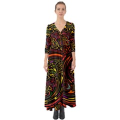 Abstract Tribal Swirl Button Up Boho Maxi Dress by SpinnyChairDesigns