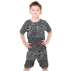 Urban Camouflage Black Grey Brown Kids  Tee And Shorts Set by SpinnyChairDesigns