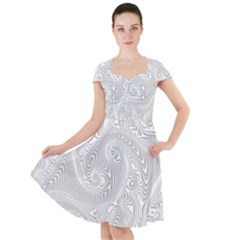 White Abstract Paisley Pattern Cap Sleeve Midi Dress by SpinnyChairDesigns