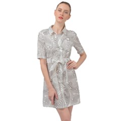 White Abstract Paisley Pattern Belted Shirt Dress by SpinnyChairDesigns