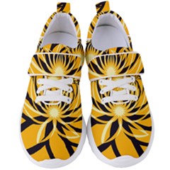 Black Yellow Abstract Floral Pattern Women s Velcro Strap Shoes by SpinnyChairDesigns