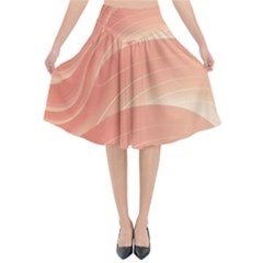 Coral Peach Swoosh Flared Midi Skirt by SpinnyChairDesigns