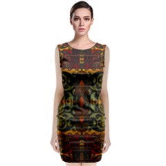 Vintage Red Gold Green Classic Sleeveless Midi Dress