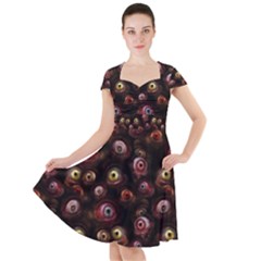 Zombie Eyes Pattern Cap Sleeve Midi Dress