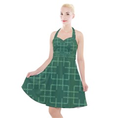 Dark Mint Green Geometric Halter Party Swing Dress  by SpinnyChairDesigns