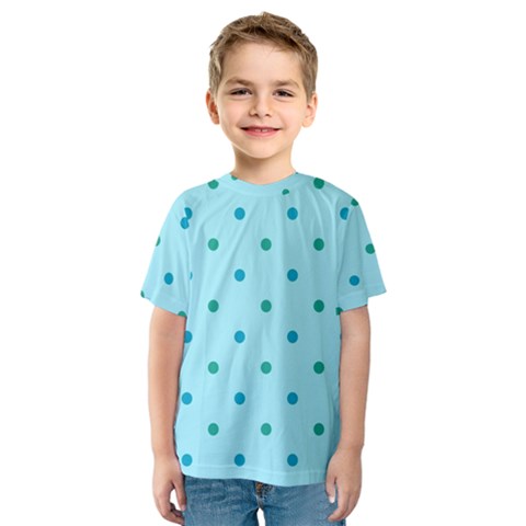 Blue Teal Green Polka Dots Kids  Sport Mesh Tee by SpinnyChairDesigns