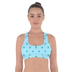 Blue Teal Green Polka Dots Cross Back Sports Bra by SpinnyChairDesigns