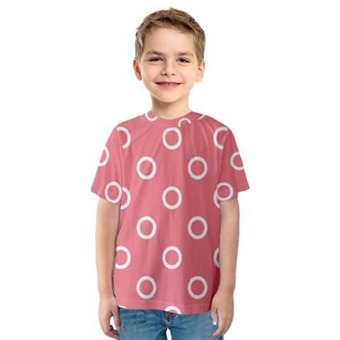 Coral Pink And White Circles Polka Dots Kids  Sport Mesh Tee by SpinnyChairDesigns