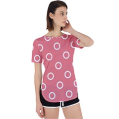 Coral Pink And White Circles Polka Dots Perpetual Short Sleeve T-shirt by SpinnyChairDesigns
