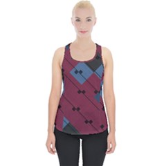 Burgundy Black Blue Abstract Check Pattern Piece Up Tank Top by SpinnyChairDesigns