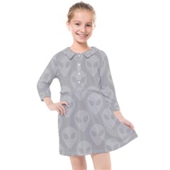 Grey Aliens Ufo Kids  Quarter Sleeve Shirt Dress by SpinnyChairDesigns