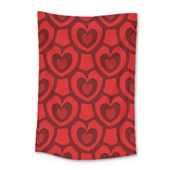 Dark Red Heart Pattern Small Tapestry by SpinnyChairDesigns