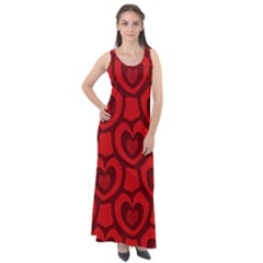 Dark Red Heart Pattern Sleeveless Velour Maxi Dress by SpinnyChairDesigns