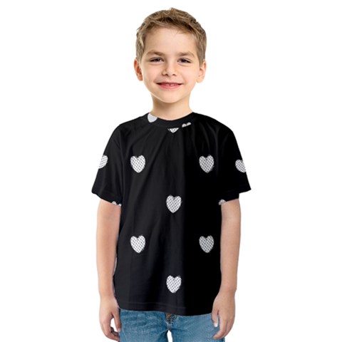 Black And White Polka Dot Hearts Kids  Sport Mesh Tee by SpinnyChairDesigns