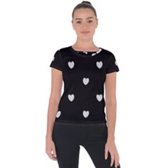 Black And White Polka Dot Hearts Short Sleeve Sports Top  by SpinnyChairDesigns