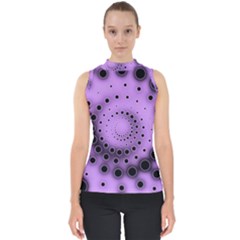 Abstract Black Purple Polka Dot Swirl Mock Neck Shell Top by SpinnyChairDesigns