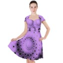 Abstract Black Purple Polka Dot Swirl Cap Sleeve Midi Dress View1