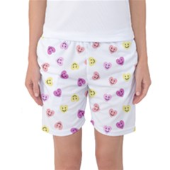 Cute Colorful Smiling Hearts Pattern Women s Basketball Shorts by SpinnyChairDesigns