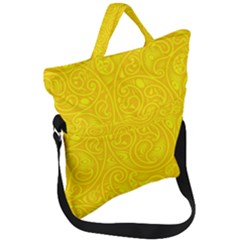 Bright Yellow Gold Paisley Pattern Fold Over Handle Tote Bag by SpinnyChairDesigns