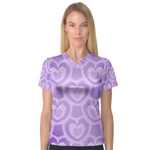 Purple Hearts Pattern V-neck Sport Mesh Tee by SpinnyChairDesigns