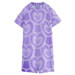 Purple Hearts Pattern Kids  Boyleg Half Suit Swimwear by SpinnyChairDesigns