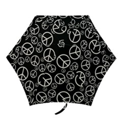 Black And White Peace Symbols Mini Folding Umbrellas by SpinnyChairDesigns