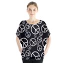 Black and White Peace Symbols Batwing Chiffon Blouse View1