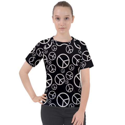 Black And White Peace Symbols Women s Sport Raglan Tee by SpinnyChairDesigns