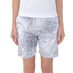 White Silver Swirls Pattern Women s Basketball Shorts by SpinnyChairDesigns