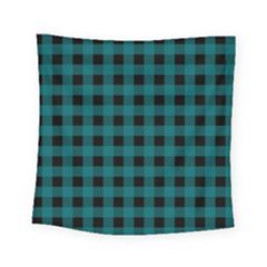 Teal Black Buffalo Plaid Square Tapestry (small) by SpinnyChairDesigns