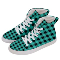 Turquoise Black Buffalo Plaid Women s Hi-top Skate Sneakers by SpinnyChairDesigns