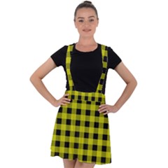 Yellow Black Buffalo Plaid Velvet Suspender Skater Skirt by SpinnyChairDesigns