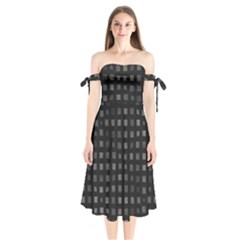 Abstract Black Checkered Pattern Shoulder Tie Bardot Midi Dress by SpinnyChairDesigns