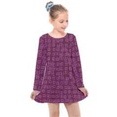 Plum Abstract Checks Pattern Kids  Long Sleeve Dress by SpinnyChairDesigns
