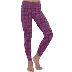 Plum Abstract Checks Pattern Kids  Lightweight Velour Classic Yoga Leggings by SpinnyChairDesigns