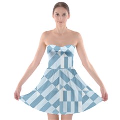 Truchet Tiles Blue White Strapless Bra Top Dress by SpinnyChairDesigns