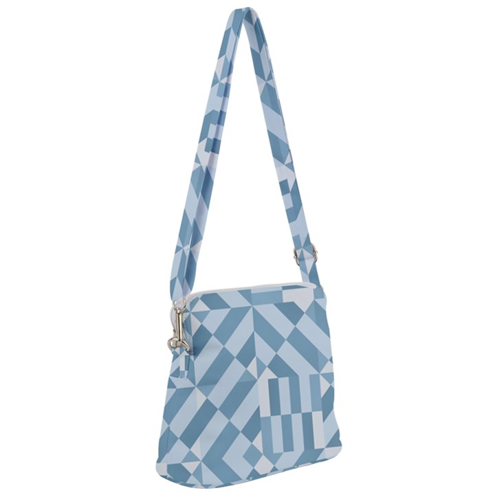 Truchet Tiles Blue White Zipper Messenger Bag