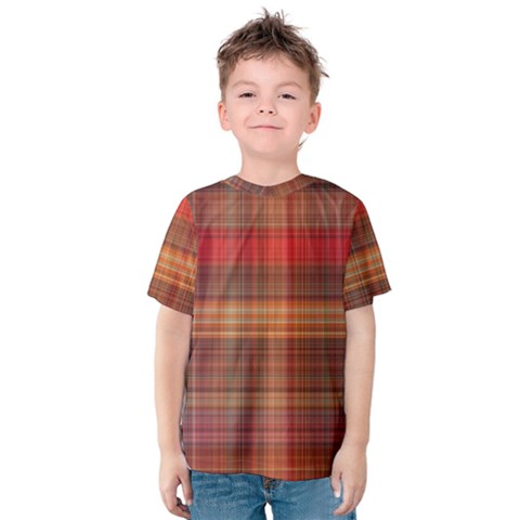 Madras Plaid Fall Colors Kids  Cotton Tee by SpinnyChairDesigns