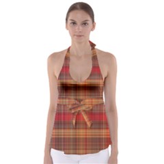 Madras Plaid Fall Colors Babydoll Tankini Top by SpinnyChairDesigns
