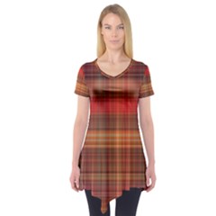 Madras Plaid Fall Colors Short Sleeve Tunic  by SpinnyChairDesigns