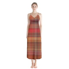 Madras Plaid Fall Colors Button Up Chiffon Maxi Dress by SpinnyChairDesigns