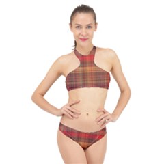 Madras Plaid Fall Colors High Neck Bikini Set by SpinnyChairDesigns