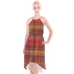 Madras Plaid Fall Colors High-low Halter Chiffon Dress  by SpinnyChairDesigns